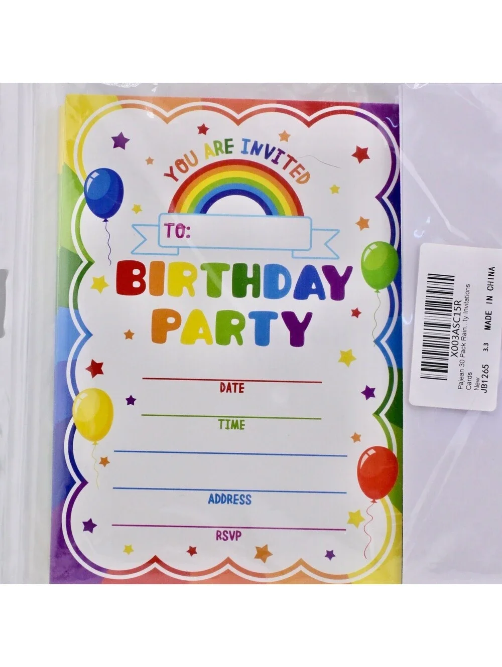 30 Pack Birthday Party Invitations for Kids Boys Girls – 5x7 Rainbow Birthday...
